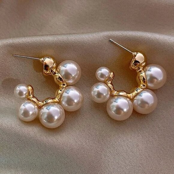 Faux Pearl Hoop Earrings - Picture 1 of 6